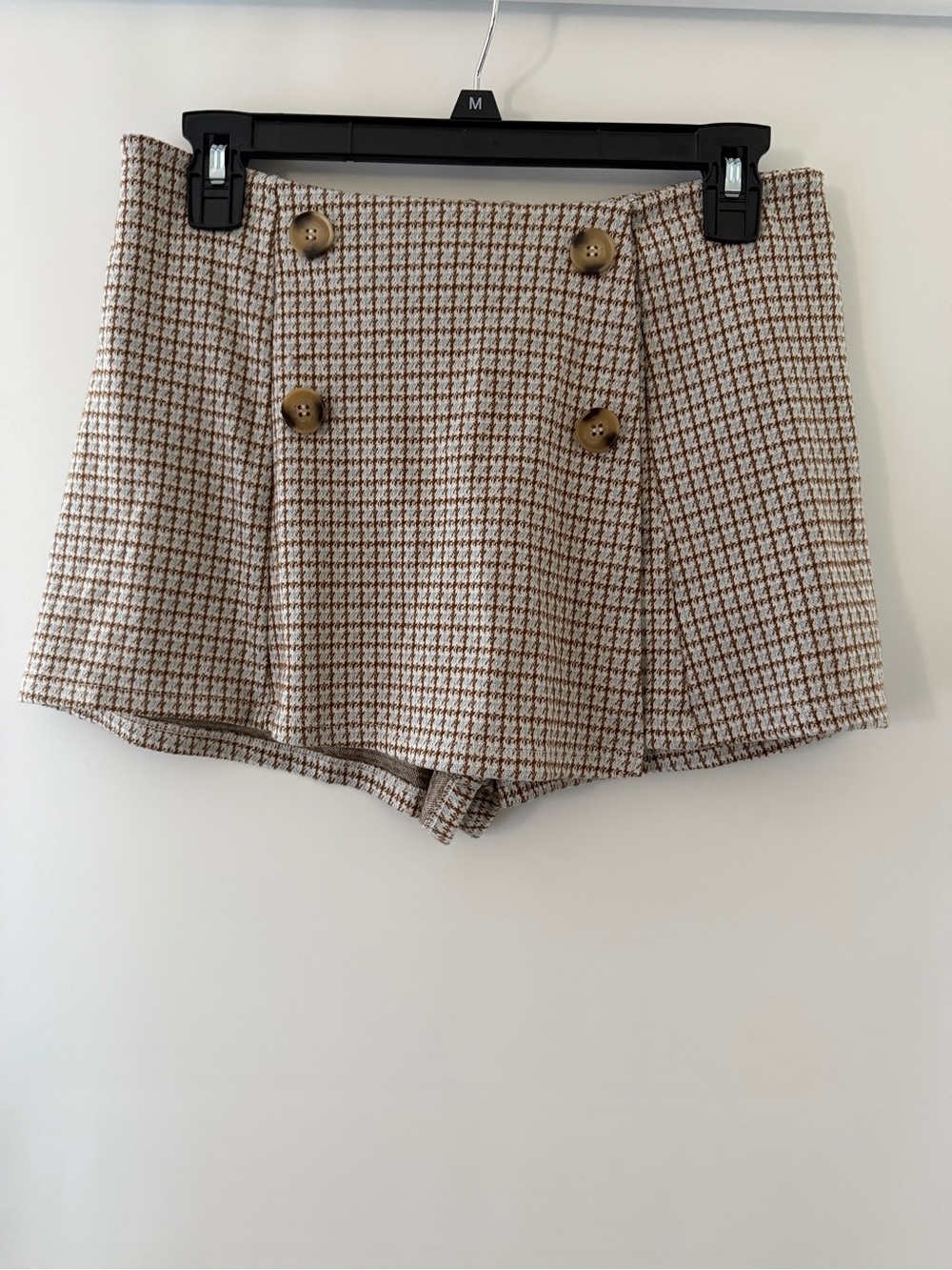 Altar'd State Plaid Button-Front High-Waist Shorts - Cream & Brown